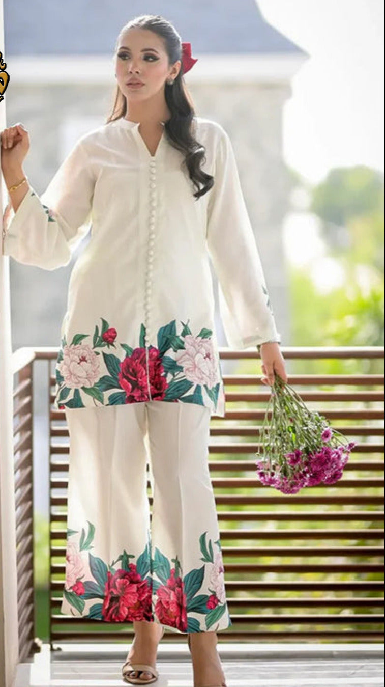 Floral Digital Print Co-Ord Set – 2PC | Premium Silk
