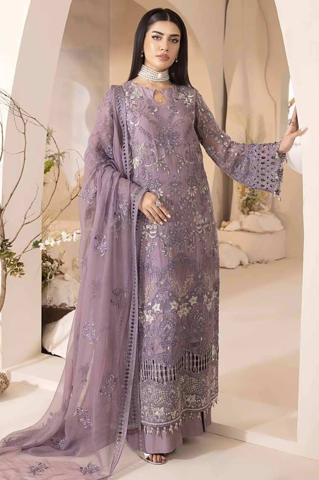 Lavish Sequin Elegance – Chiffon & Silk Unstitched Replica