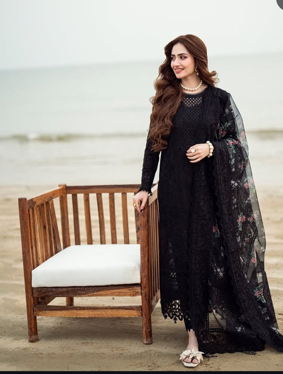 IT'S UNSTITCHED 3PIECE HEAVILY EMBROIDERED SUMMER SUIT