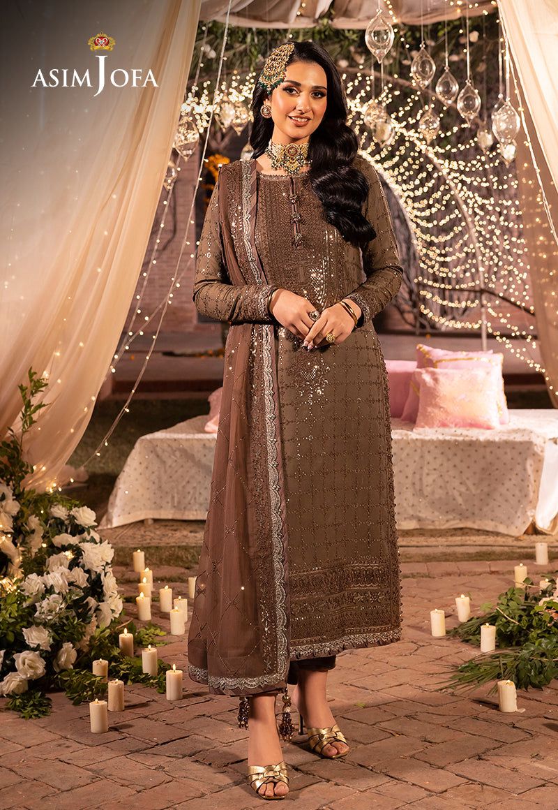Asim Jofa Luxury Chiffon AJUEV-13 – Maroon & Green Embroidered 3Pc Suit