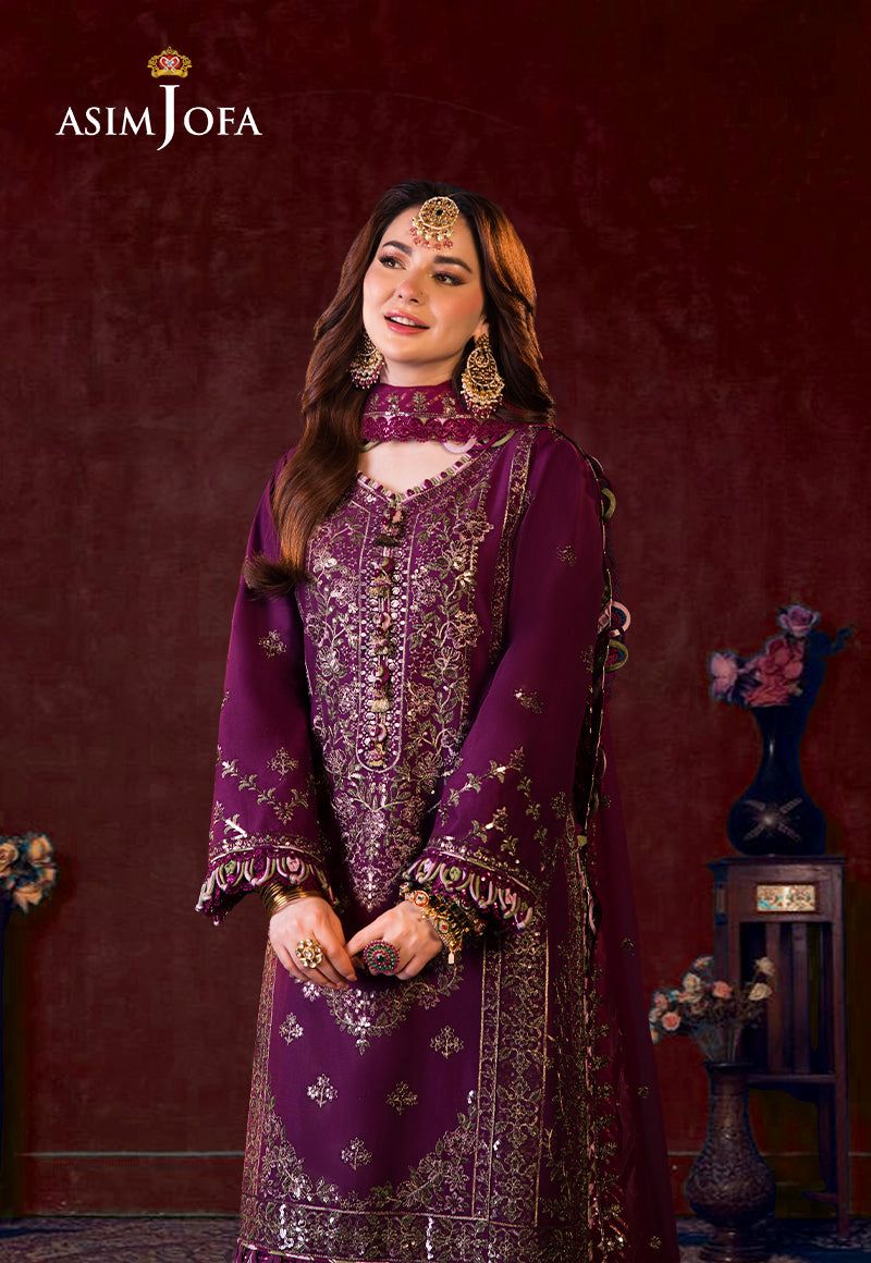 Asim Jofa Luxury Chiffon Embroidered Suit Replica with Malai Trouser