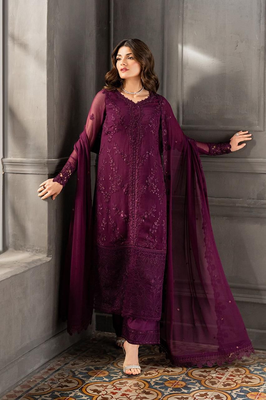🌟 Azure Chiffon Suit – Heavy Embroidered Front & Dupatta | Luxury Party Wear