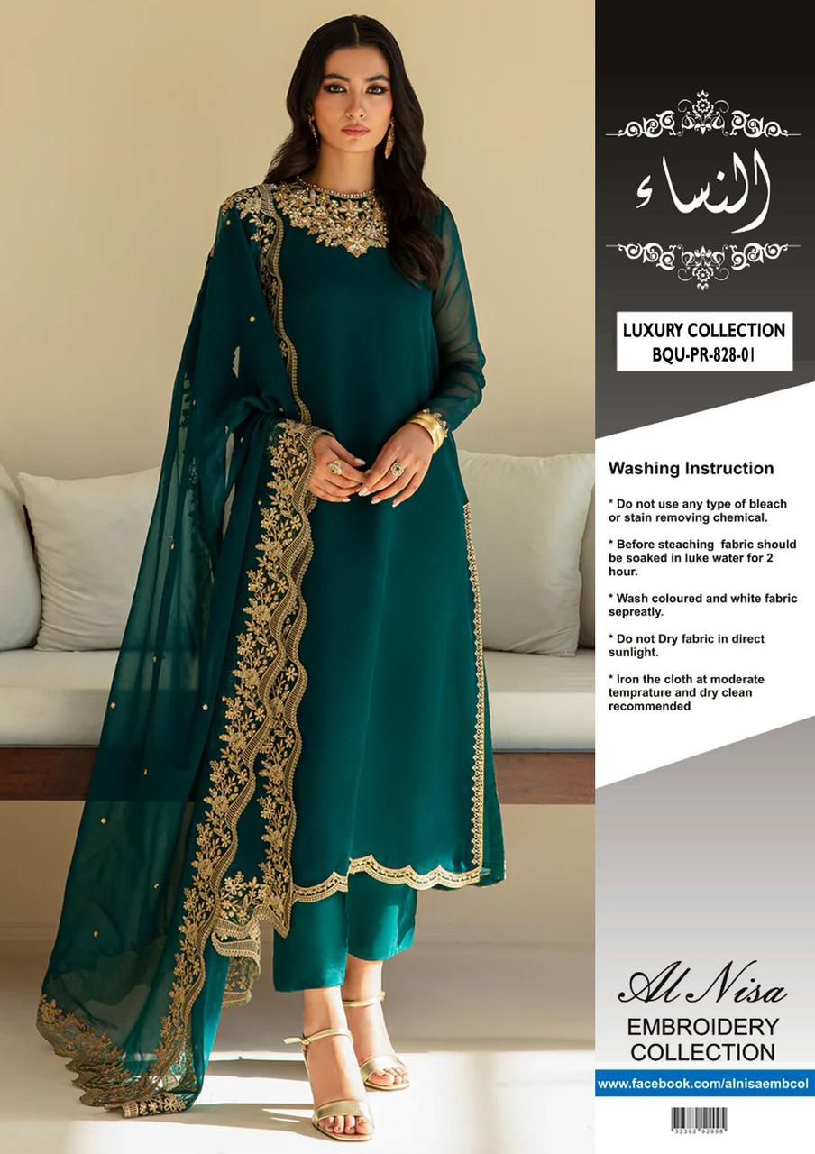 ✨ Baroque BQU-PR-828-1 | Alnisa Collection Chiffon Embroidered 3-Piece Suit ✨