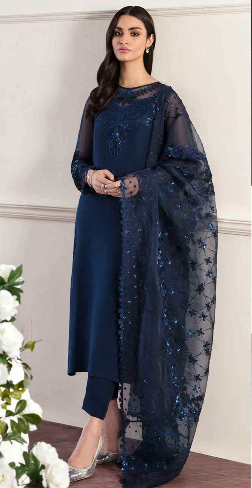 Baroque BQU D-291 – Embroidered Chiffon 3PC with Organza Dupatta & Silk Trouser