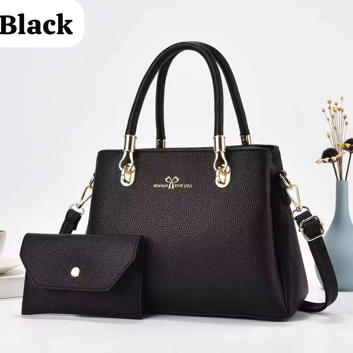 Chic Black Shoulder Bag Set – 3 Pockets + Wallet

