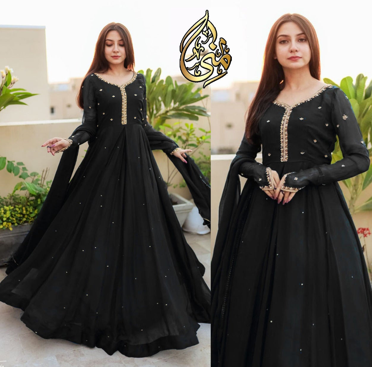 Designer Embroidered Maxi – 3Pc Chiffon Suit with Lace Dupatta

