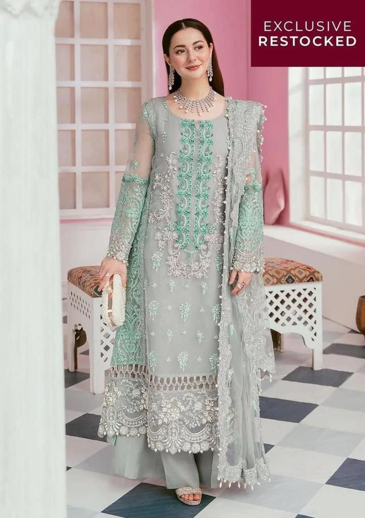 Elaaf Bridal Embroidered Organza Suit – Stones, Adda & Tassel Detailing

