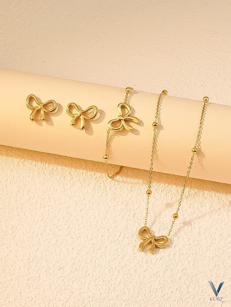 Elegant Bow Design Jewelry Set for Women – 3 Pcs Combo