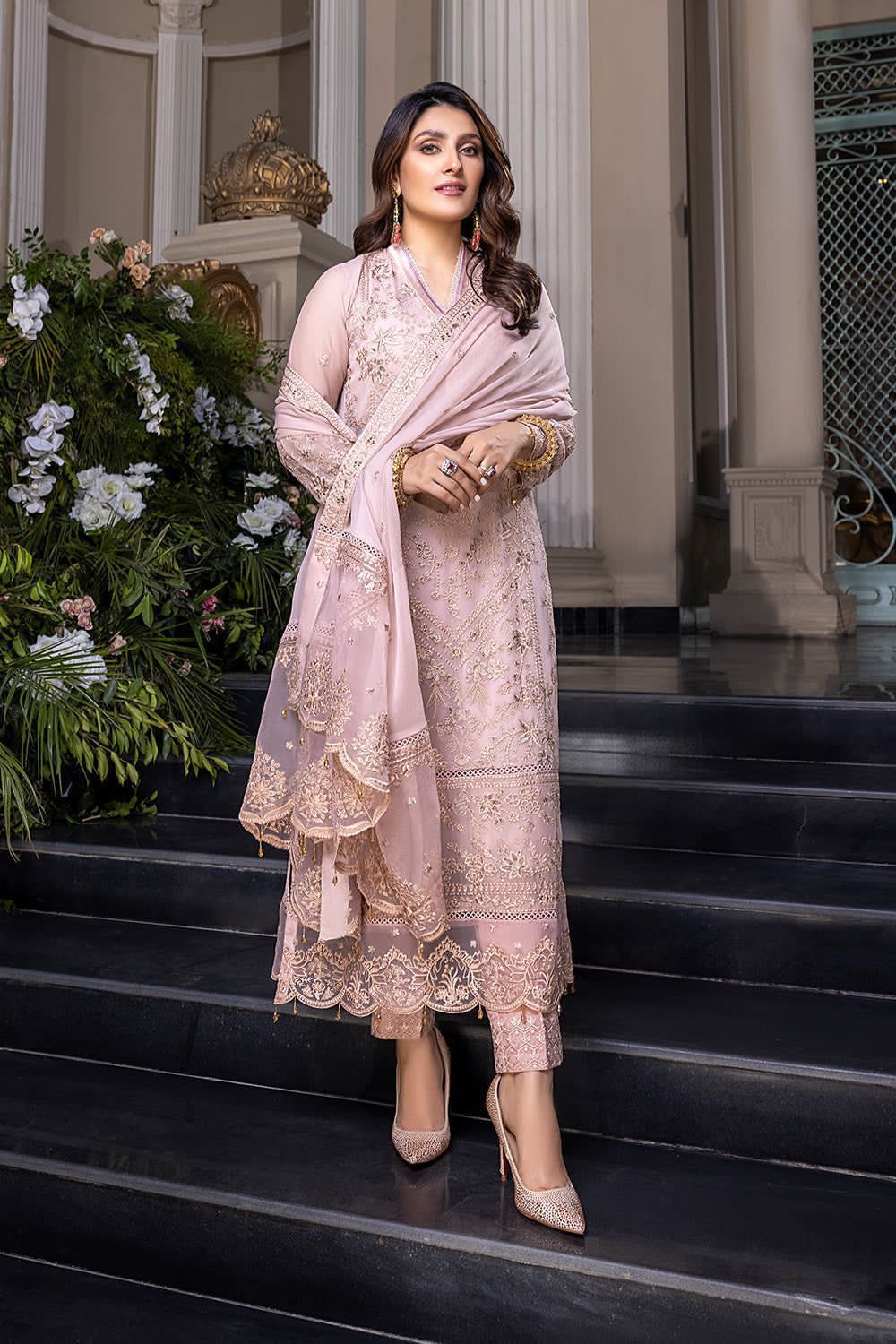 Festive Glam Blush Chiffon Outfit with Dupatta

