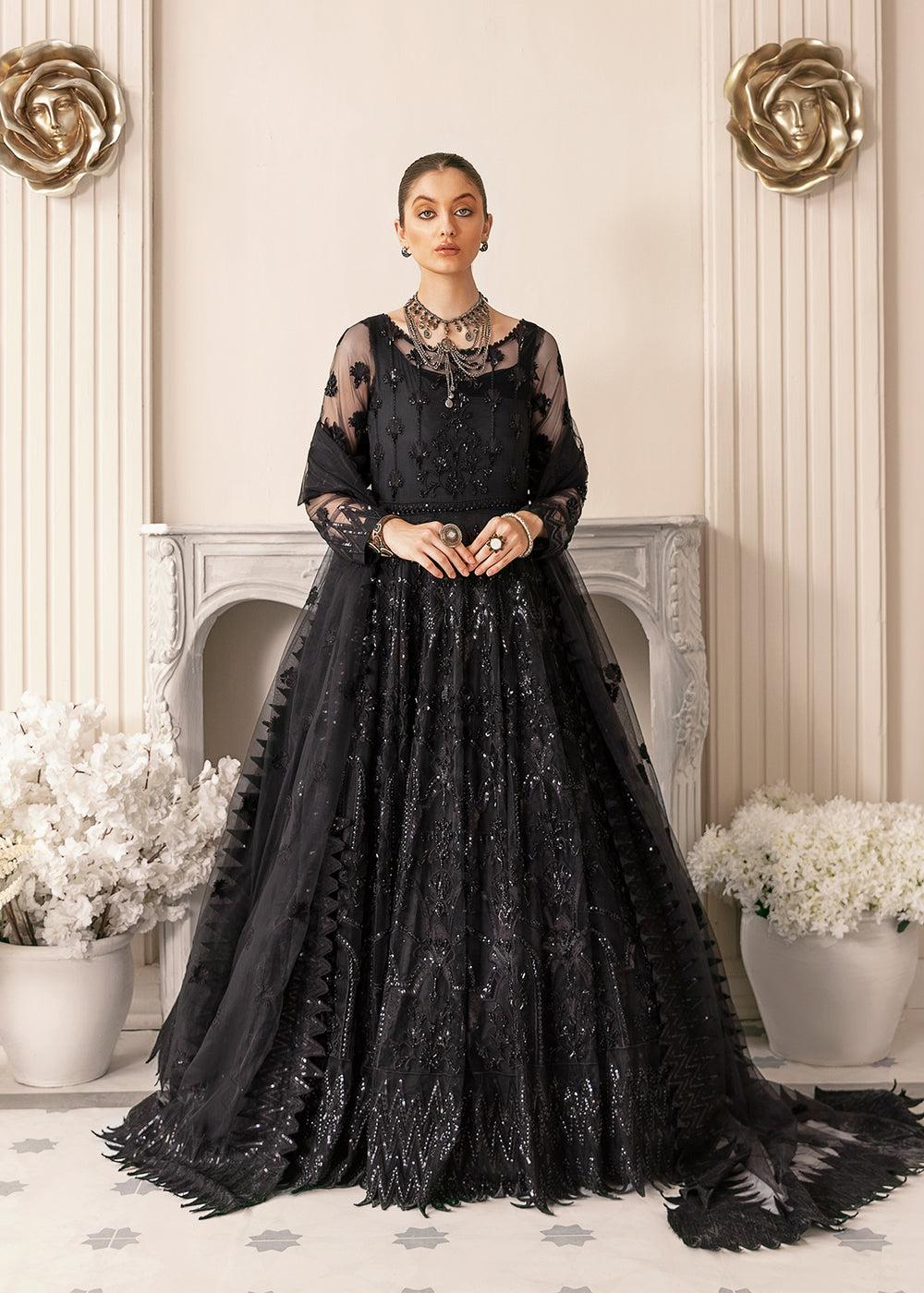 Formal Party Wear Maxi – Black Embroidered Dress with Tassel Details

