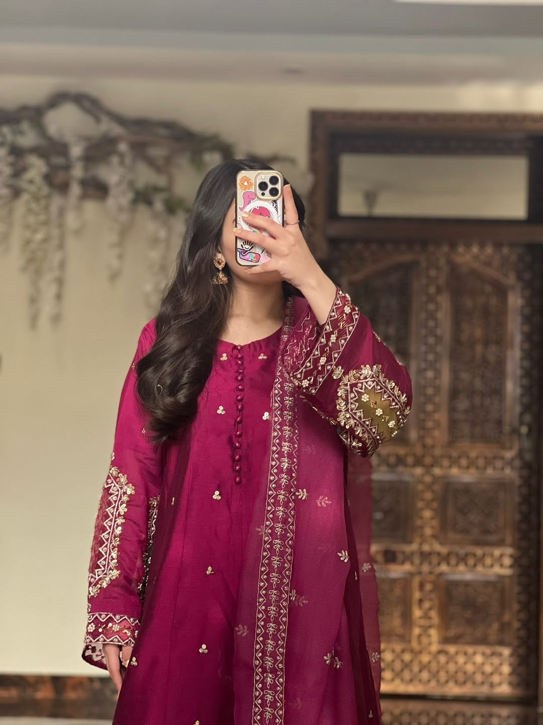 Handmade Moti Work 3PC Kadi Net Frock 