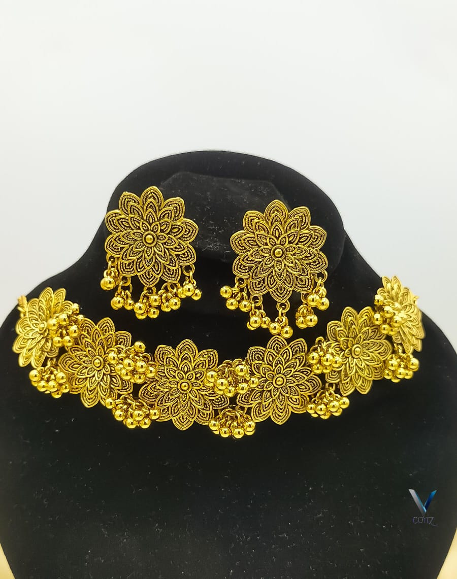  Imported Fancy Flower Choker Set – Available in 2 Colours