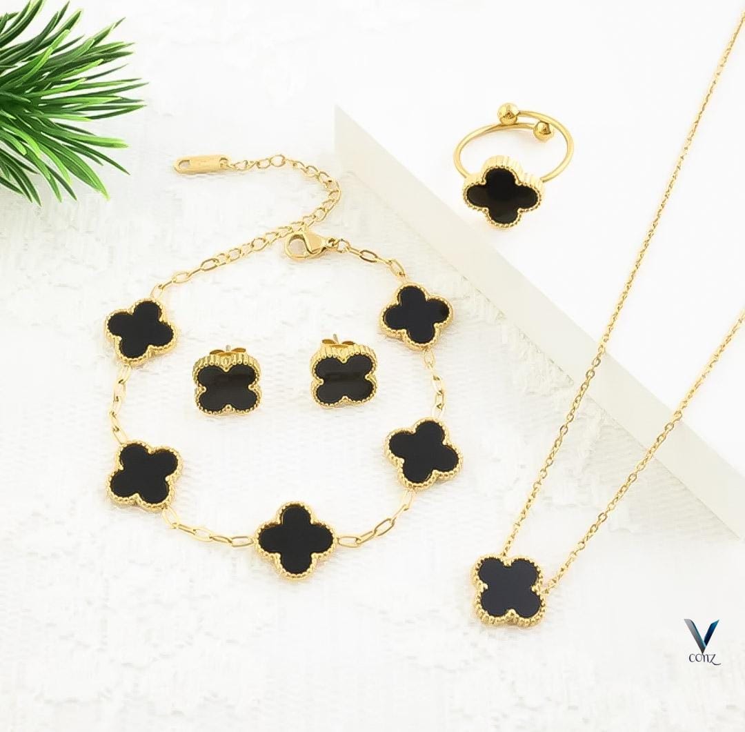 LV-Inspired Fancy China Jewelry Set – Black Edition