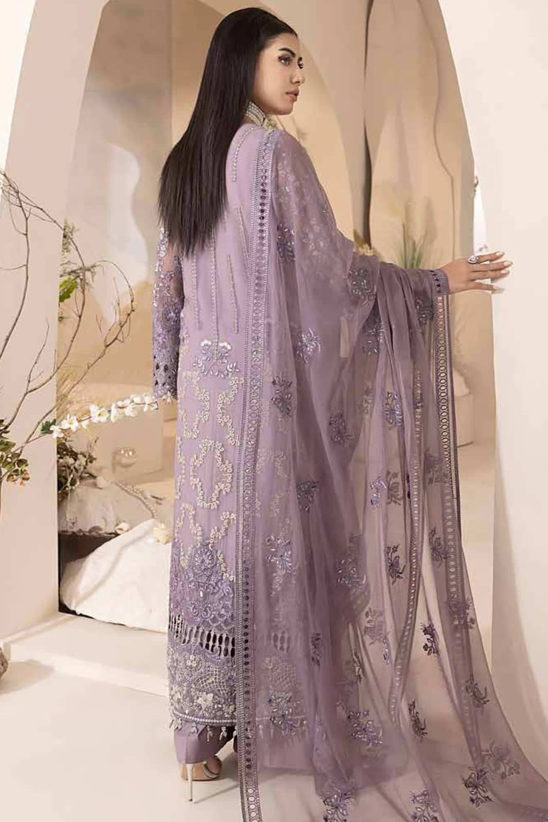 Lavish Sequin Elegance – Chiffon & Silk Unstitched Replica

