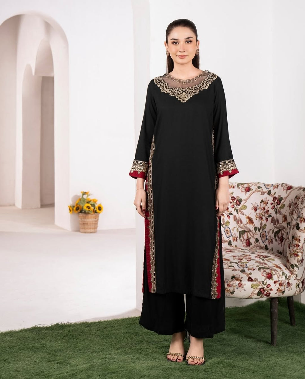 "Lawn Luxe: Elegant Contrast Meets Co-Ord Charm"
