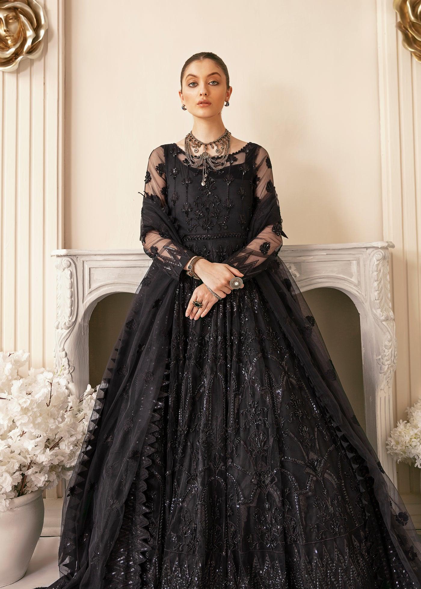 Luxury Black Net Maxi with Dupatta & Satin Silk Trouser

