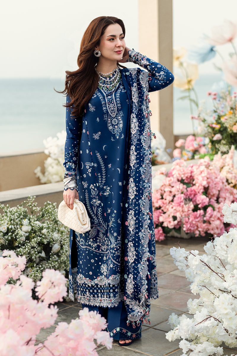 Qalamkar Grace: Luxe Lawn Cotton with Elegant Organza Touch

