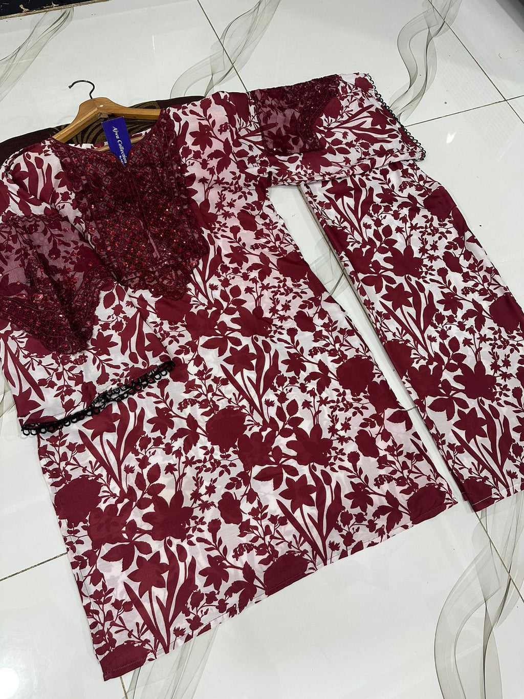 Black & White Floral Swiss Lawn 2PC with Sequin Work